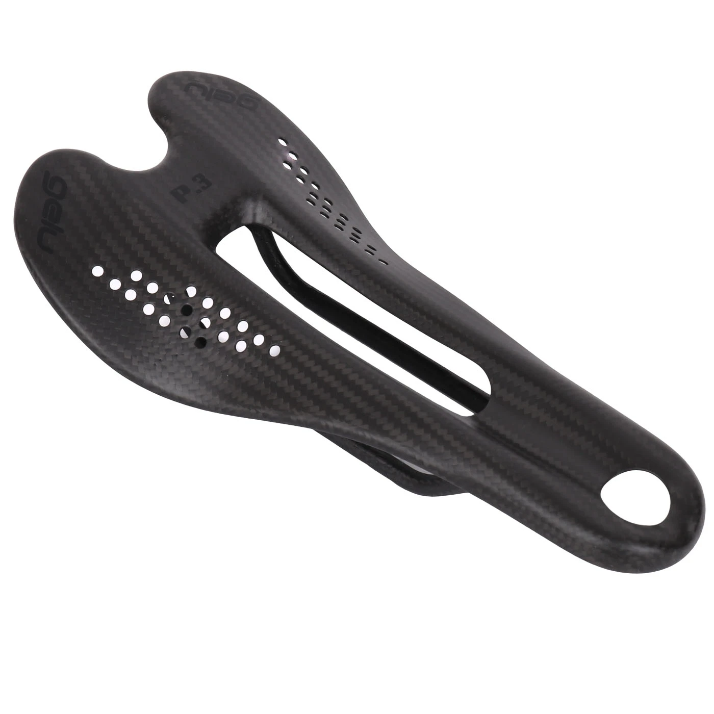 Gelu P3 Carbon Saddle With Punctured Top - Black Logos 1 Gelu P3 Carbon Saddle With Punctured Top - Black Logos