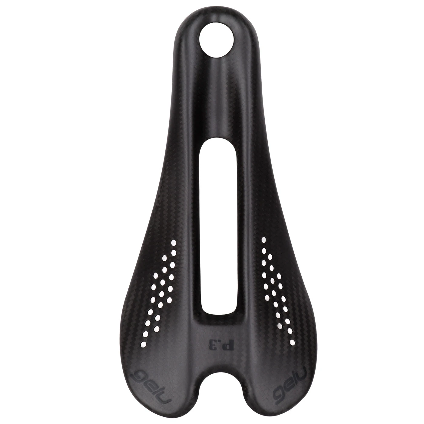 Gelu P3 Carbon Saddle With Punctured Top - Black Logos 5 Gelu P3 Carbon Saddle With Punctured Top - Black Logos - Afbeelding 5