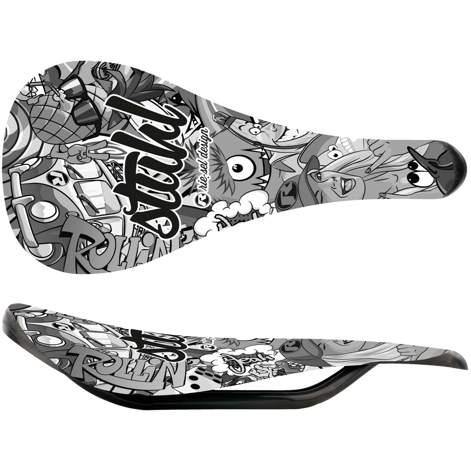 Rie:sel Design Stuhl Carbon Zadel - 145mm - Stickerbomb Ultra Black 4 Rie:sel Design Stuhl Carbon Zadel - 145mm - Stickerbomb Ultra Black - Afbeelding 4